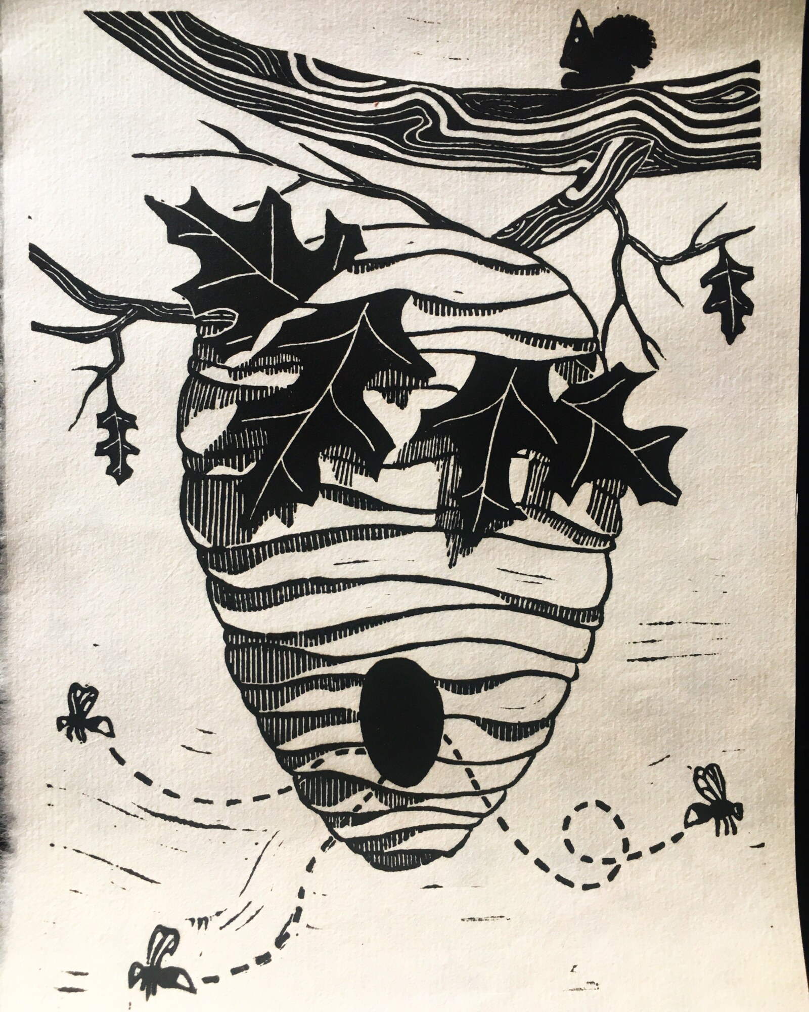 Beehive — hand-carved linocut print